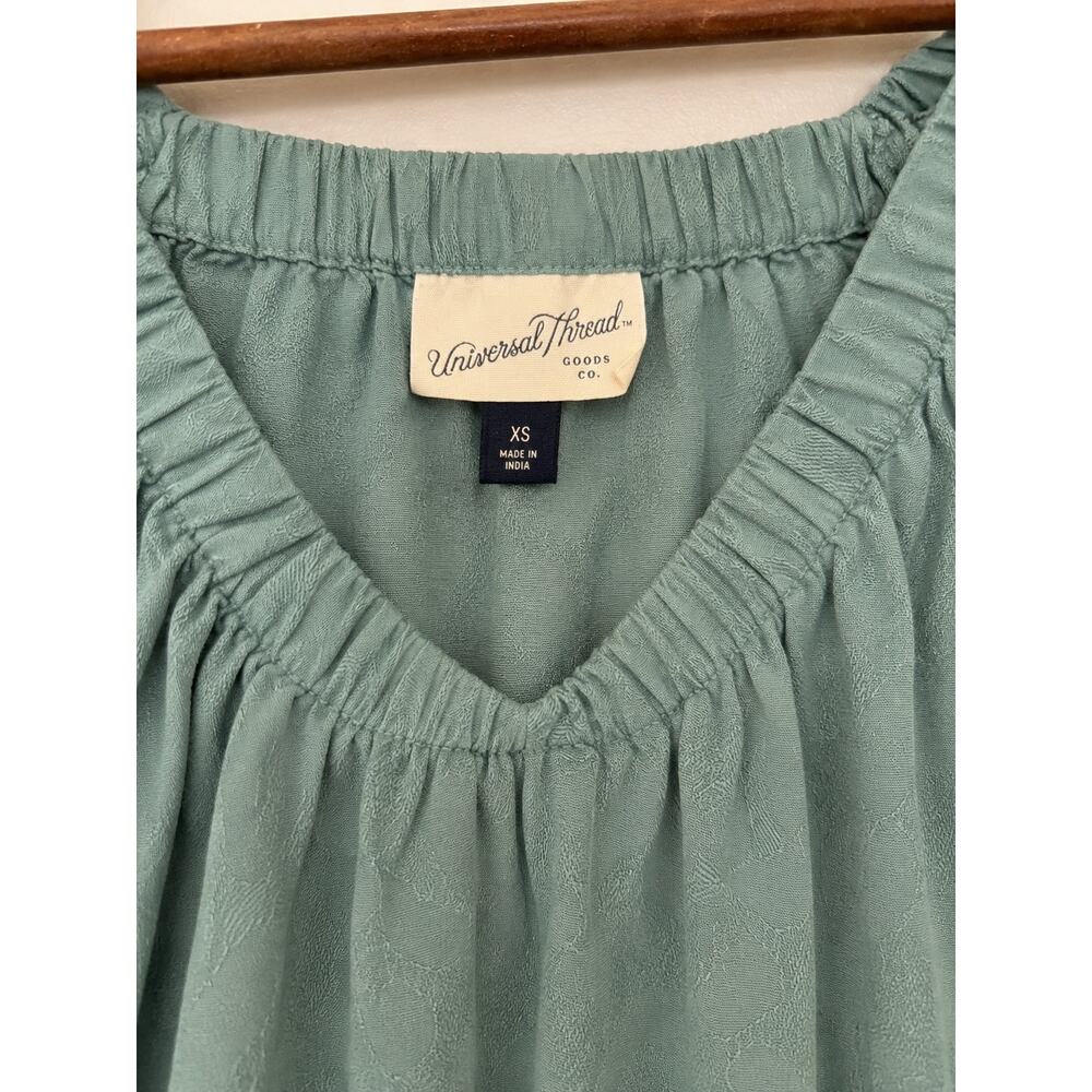 Cottagecore Green Tiered Dress Womens Sz XS Peasant Balloon Sleeve Prairie Boho - Picture 4 of 4